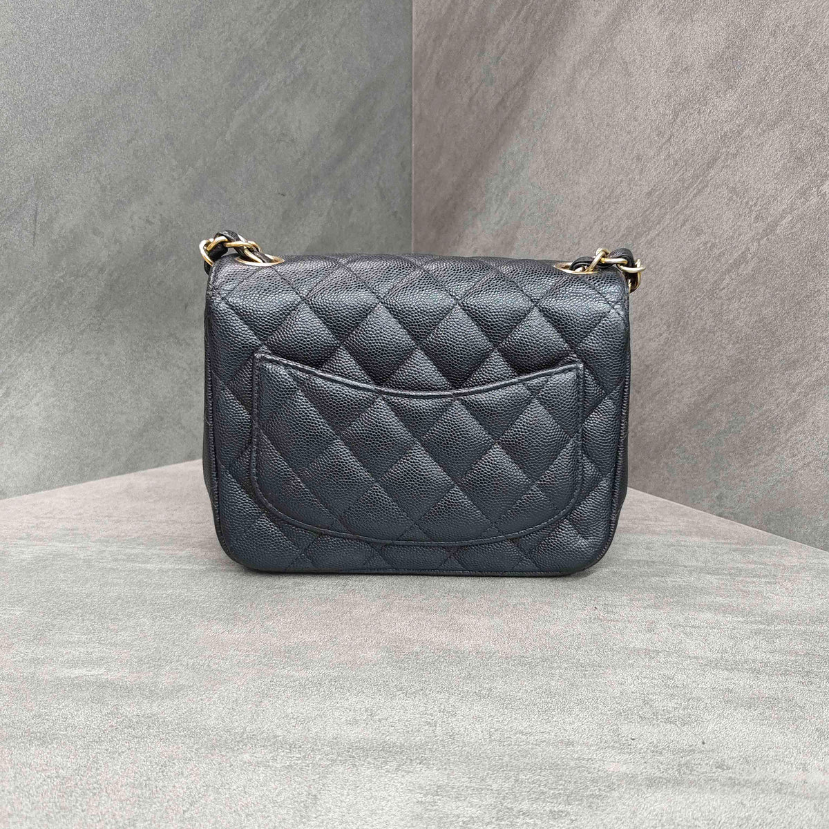 Chanel Classic Flap Square Mini Black Caviar Leather Gold Hardware Chain Bag