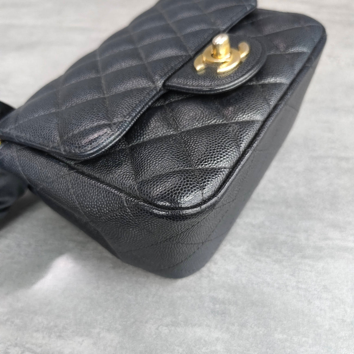 Chanel Classic Flap Square Mini Black Caviar Leather Gold Hardware Chain Bag