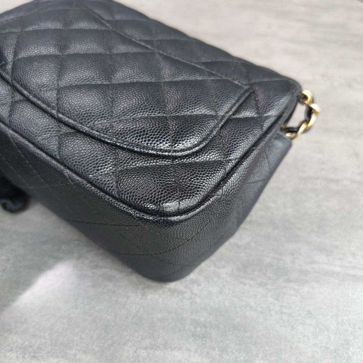 Chanel Classic Flap Square Mini Black Caviar Leather Gold Hardware Chain Bag