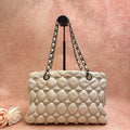 CHANEL Vintage Puffy Quilted Lambskin Chain Bag in White