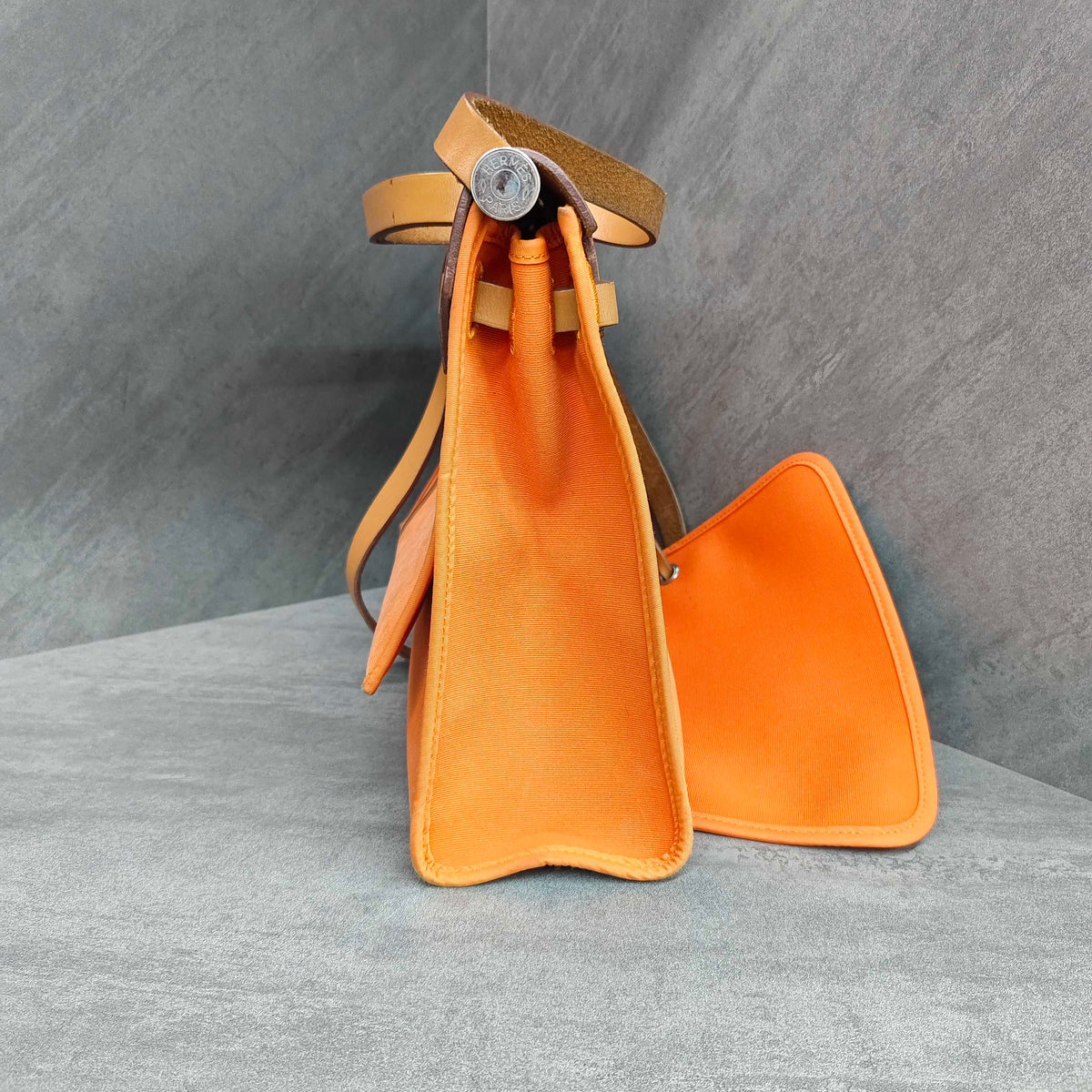 Hermes Herbag Orange Canvas and Leather Handbag Shoulder Bag
