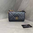 Chanel 19 Bag WOC Black Gold Lambskin Chain Wallet with Card