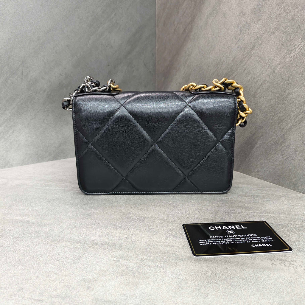 Chanel 19 Bag WOC Black Gold Lambskin Chain Wallet with Card