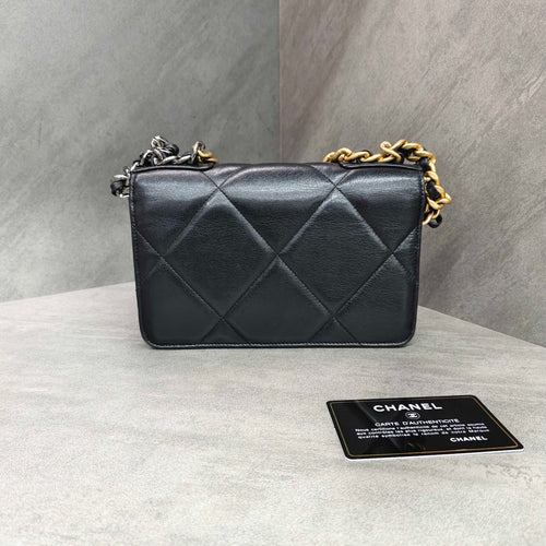 Chanel 19 Bag WOC Black Gold Lambskin Chain Wallet with Card