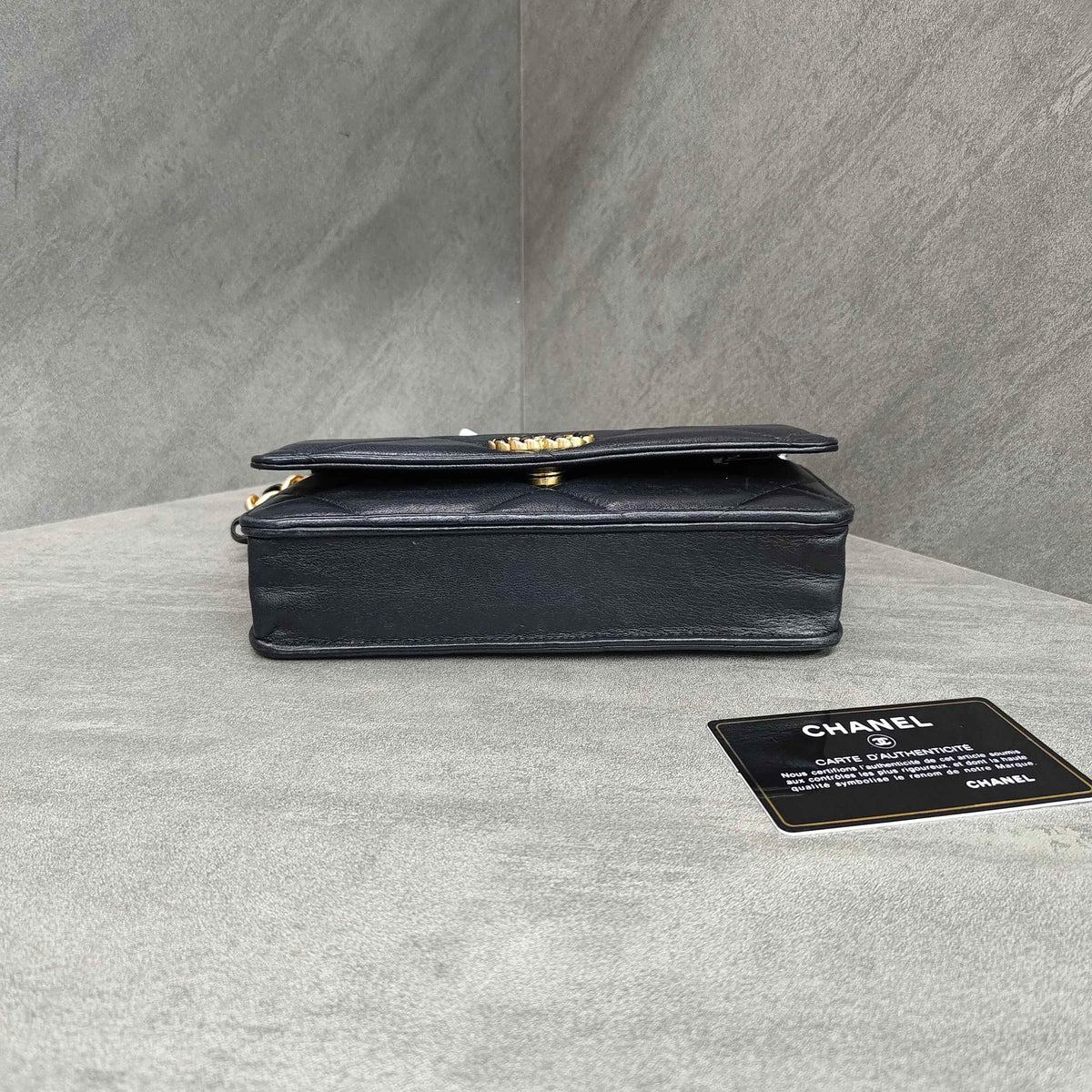 Chanel 19 Bag WOC Black Gold Lambskin Chain Wallet with Card