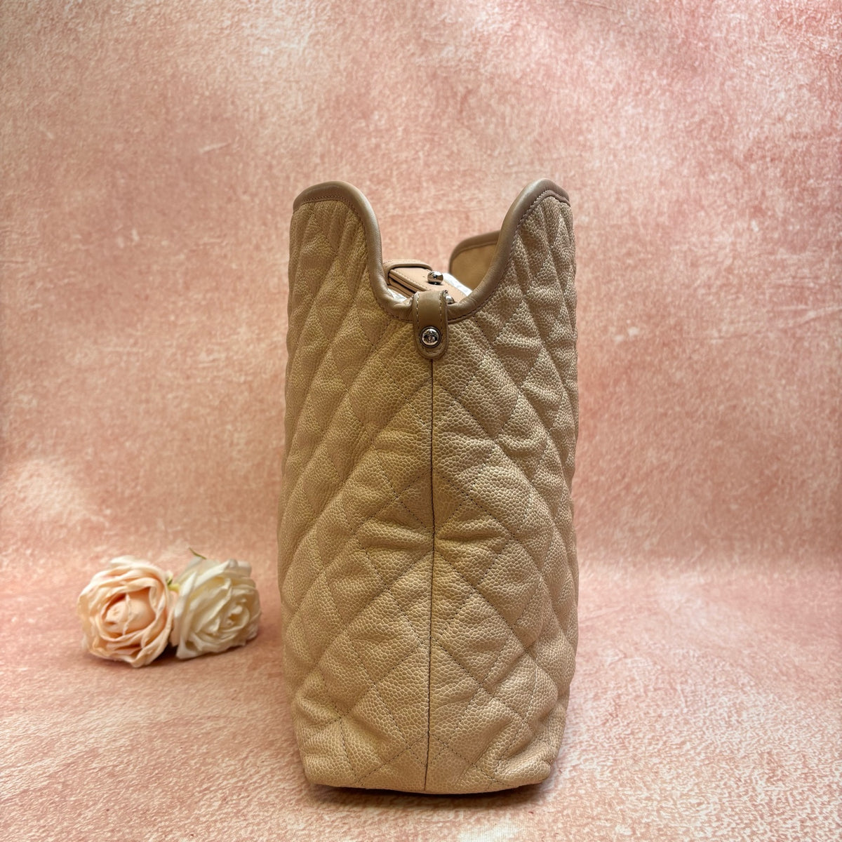 Chanel Cream White Caviar Leather 2-Way Hobo Airport Bag