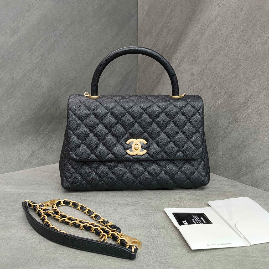 Chanel Coco Handle Black Caviar Leather Gold Hardware Black Handle