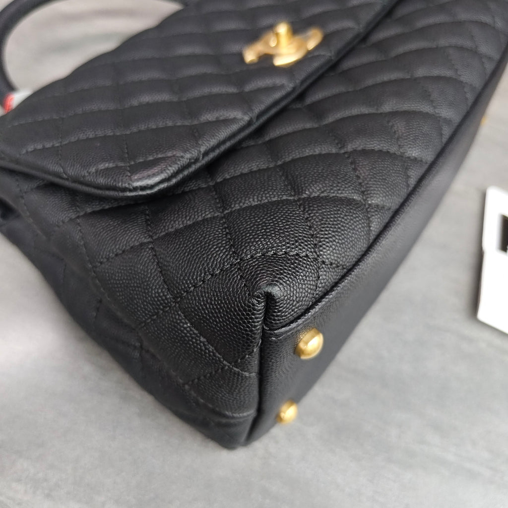 Chanel Coco Handle Black Caviar Leather Gold Hardware Black Handle