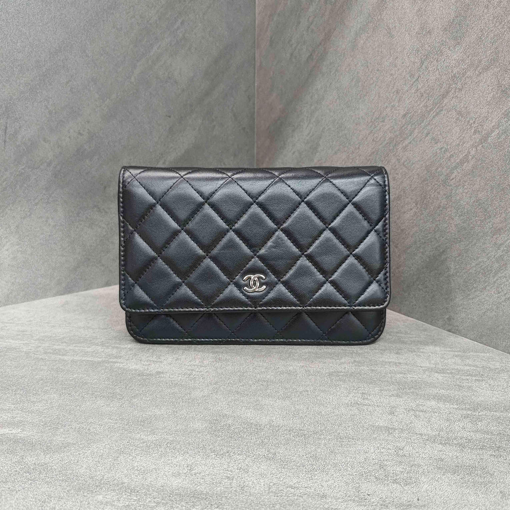 Chanel WOC Black Silver Lambskin Chain Bag