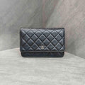 Chanel WOC Black Silver Lambskin Chain Bag
