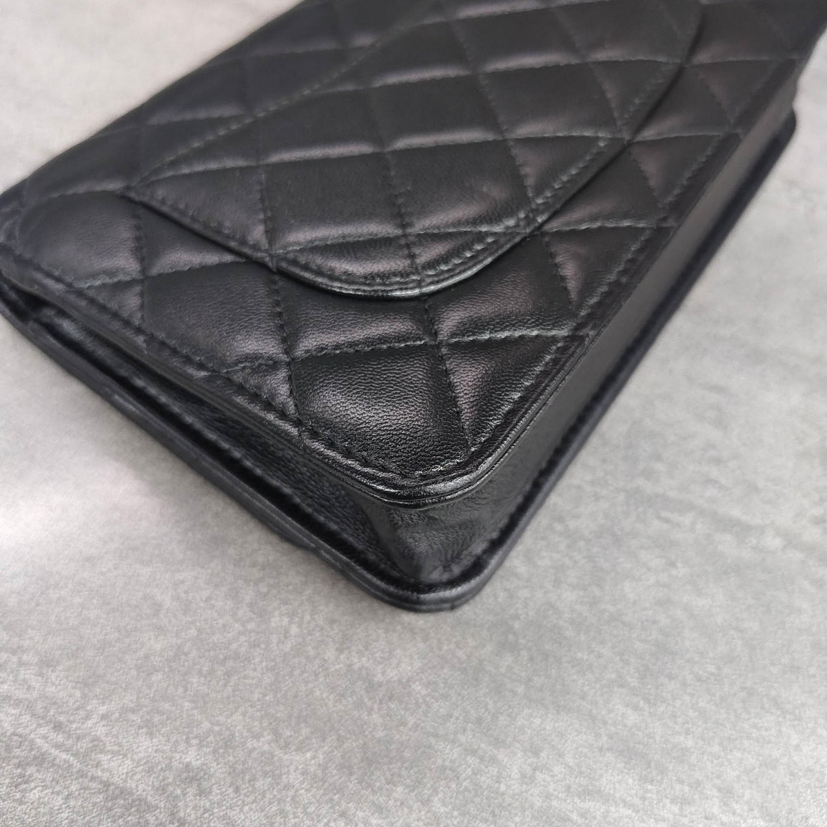 Chanel WOC Black Silver Lambskin Chain Bag