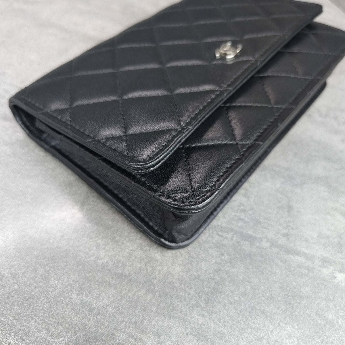 Chanel WOC Black Silver Lambskin Chain Bag