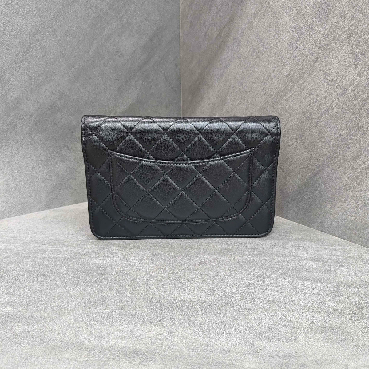Chanel WOC Black Silver Lambskin Chain Bag