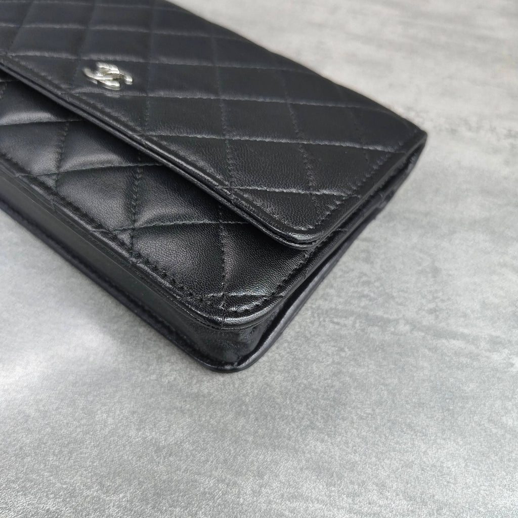 Chanel WOC Black Silver Lambskin Chain Bag
