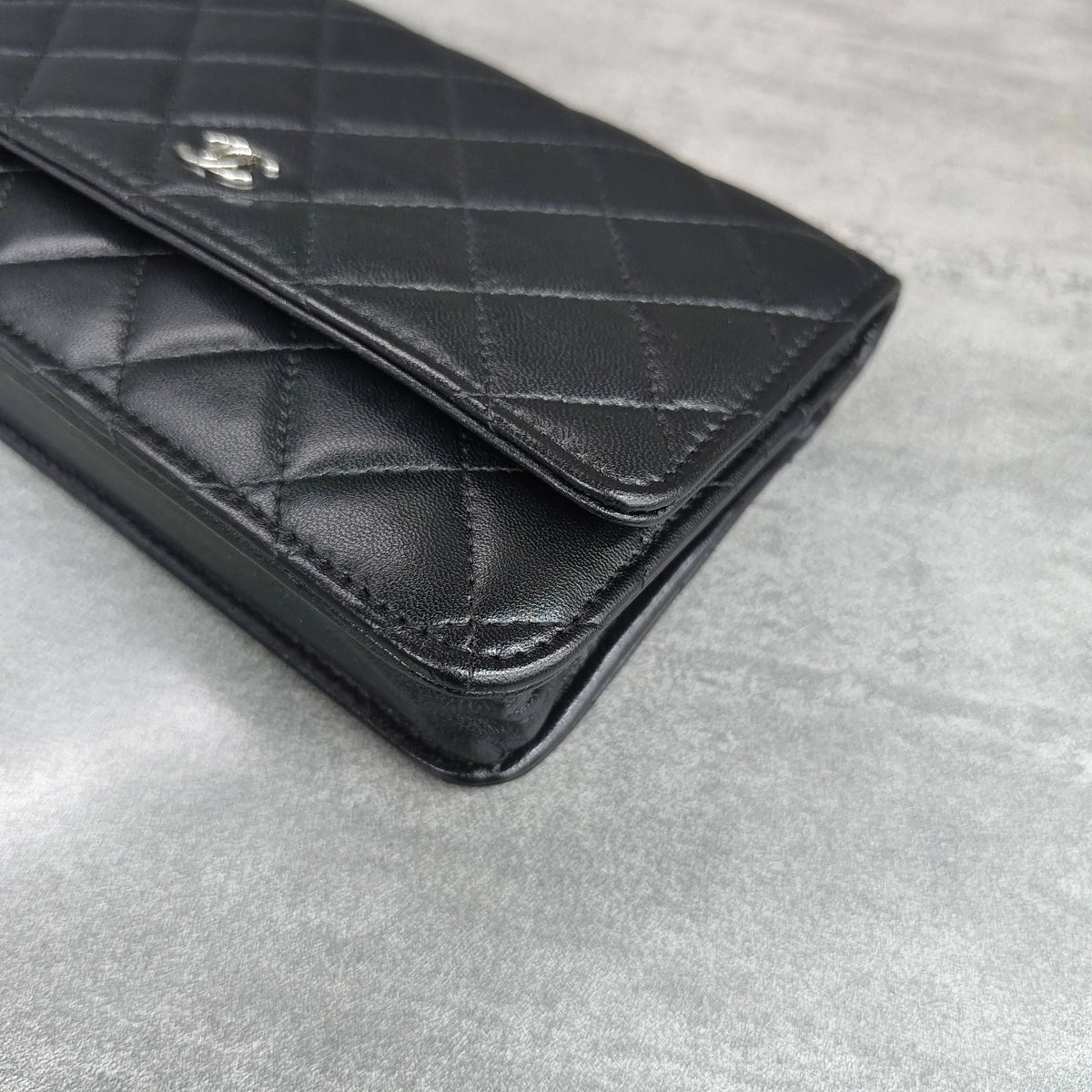 Chanel WOC Black Silver Lambskin Chain Bag