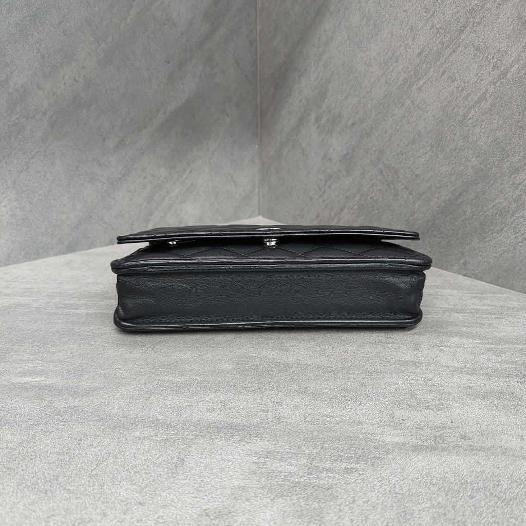 Chanel WOC Black Silver Lambskin Chain Bag