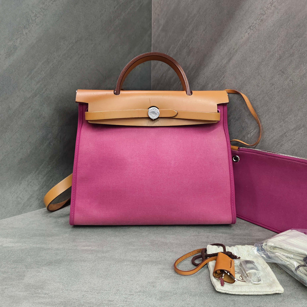 Hermes Pink Canvas and Leather Handbag Shoulder Bag Frame O