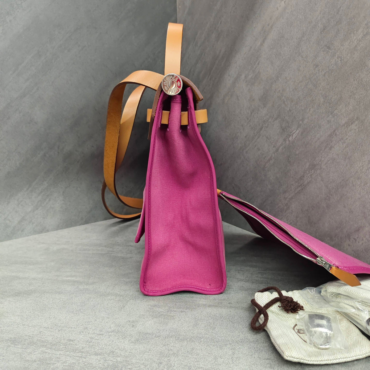 Hermes Pink Canvas and Leather Handbag Shoulder Bag Frame O