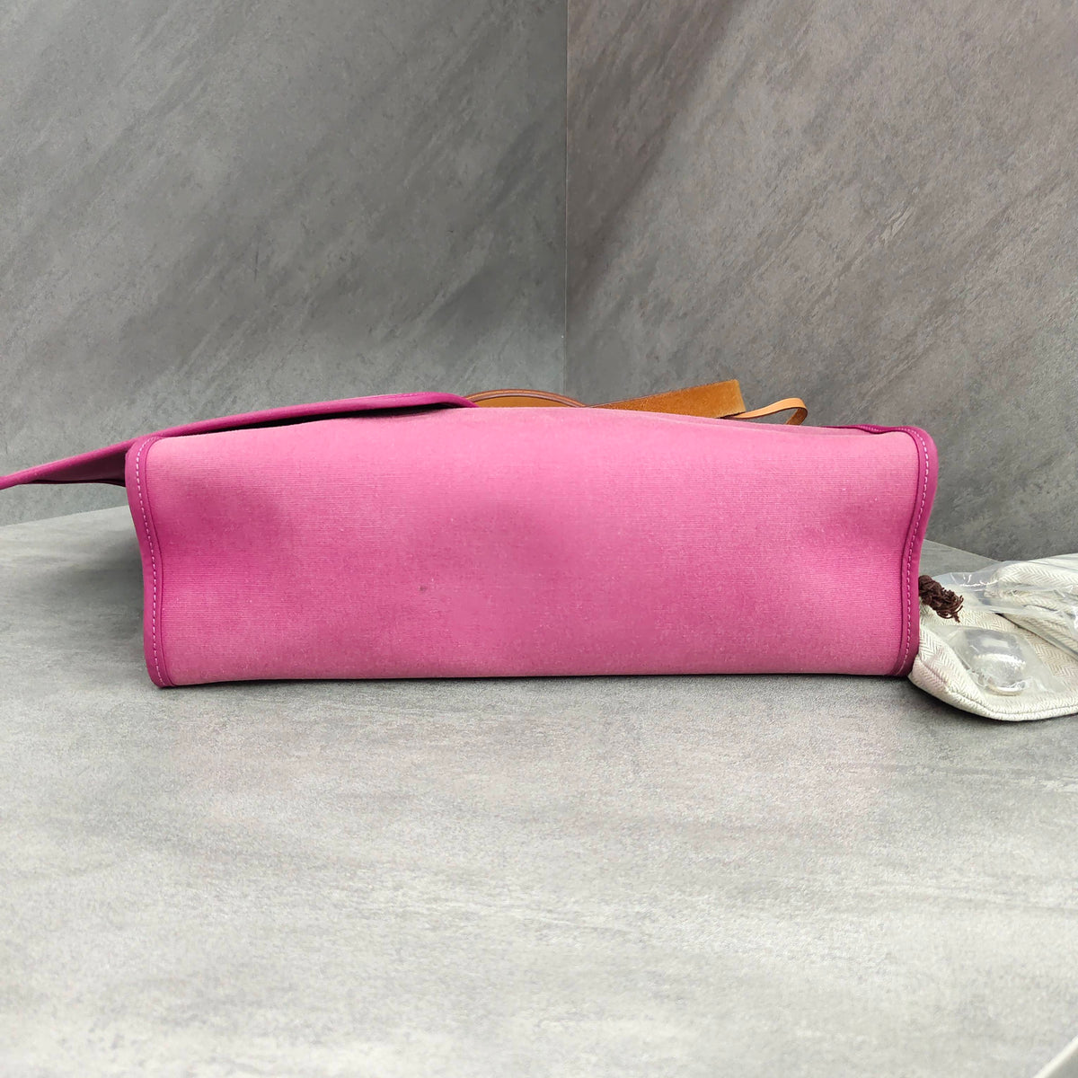 Hermes Pink Canvas and Leather Handbag Shoulder Bag Frame O