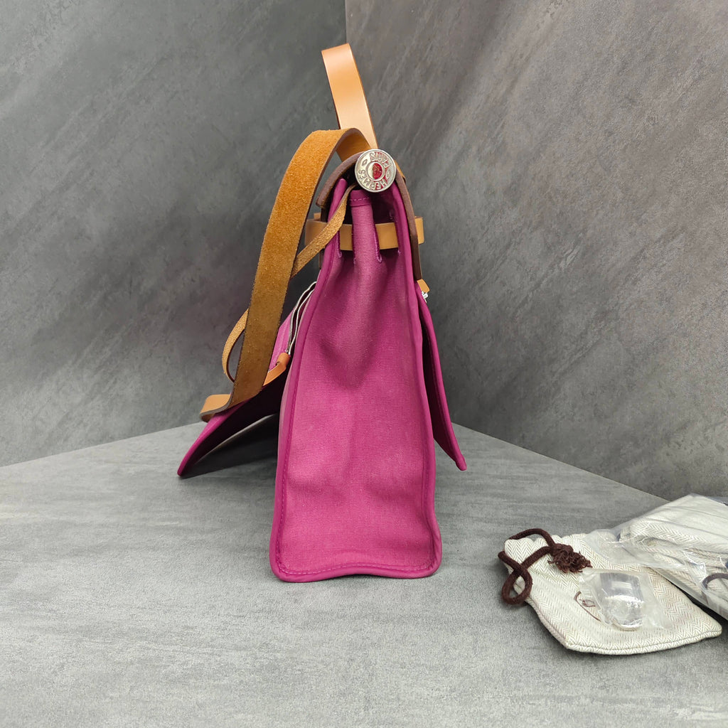 Hermes Pink Canvas and Leather Handbag Shoulder Bag Frame O