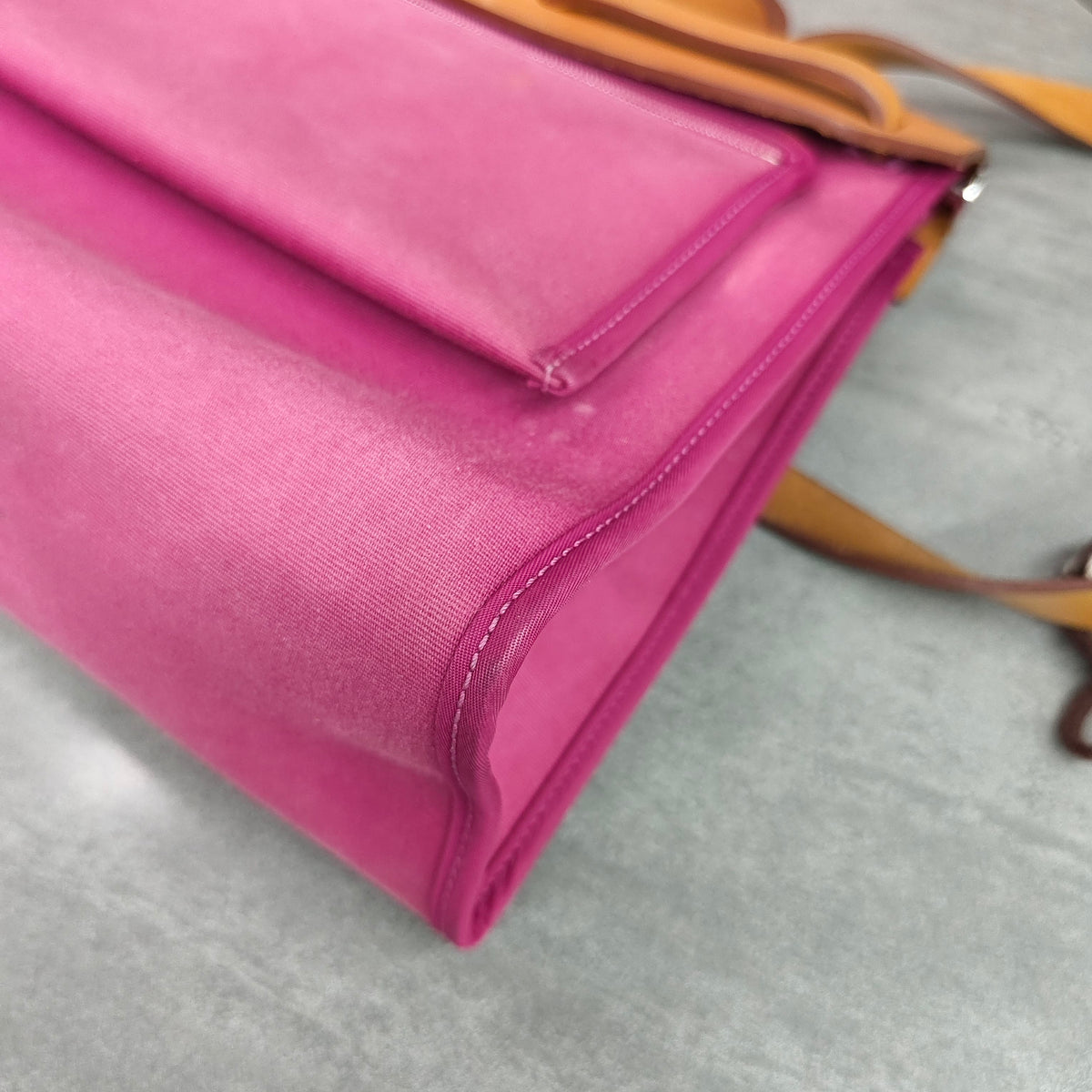 Hermes Pink Canvas and Leather Handbag Shoulder Bag Frame O