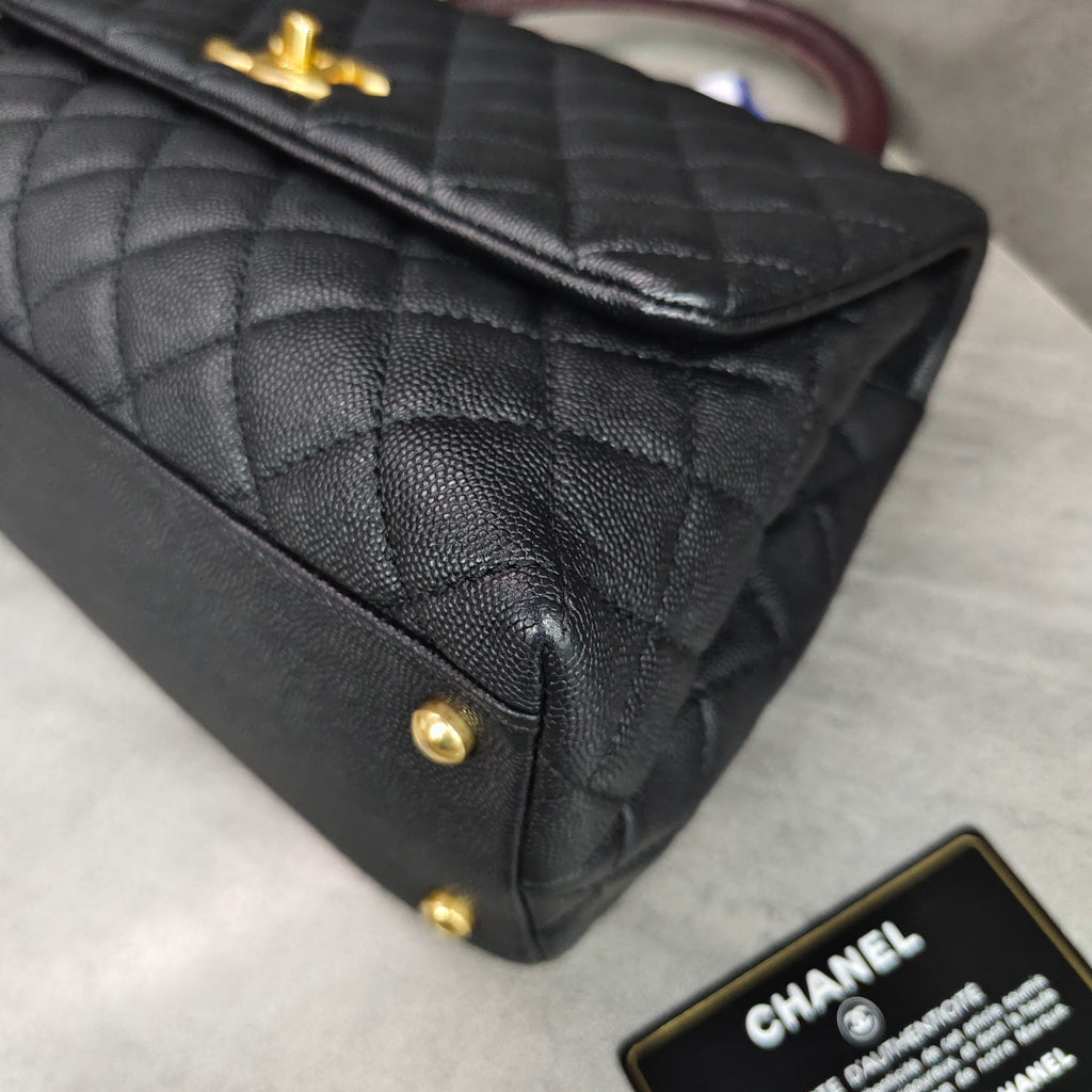 Chanel Coco Handle Black Caviar Leather with Gold Hardware Red Handle 29 Series with Card