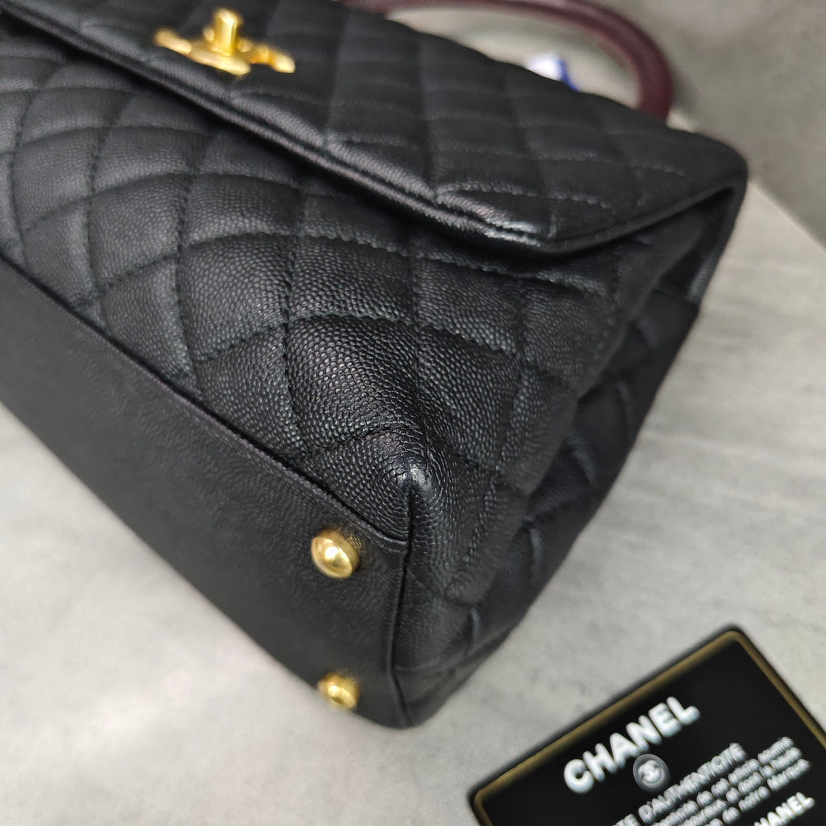 Chanel Coco Handle Black Caviar Leather with Gold Hardware Red Handle 29 Series with Card