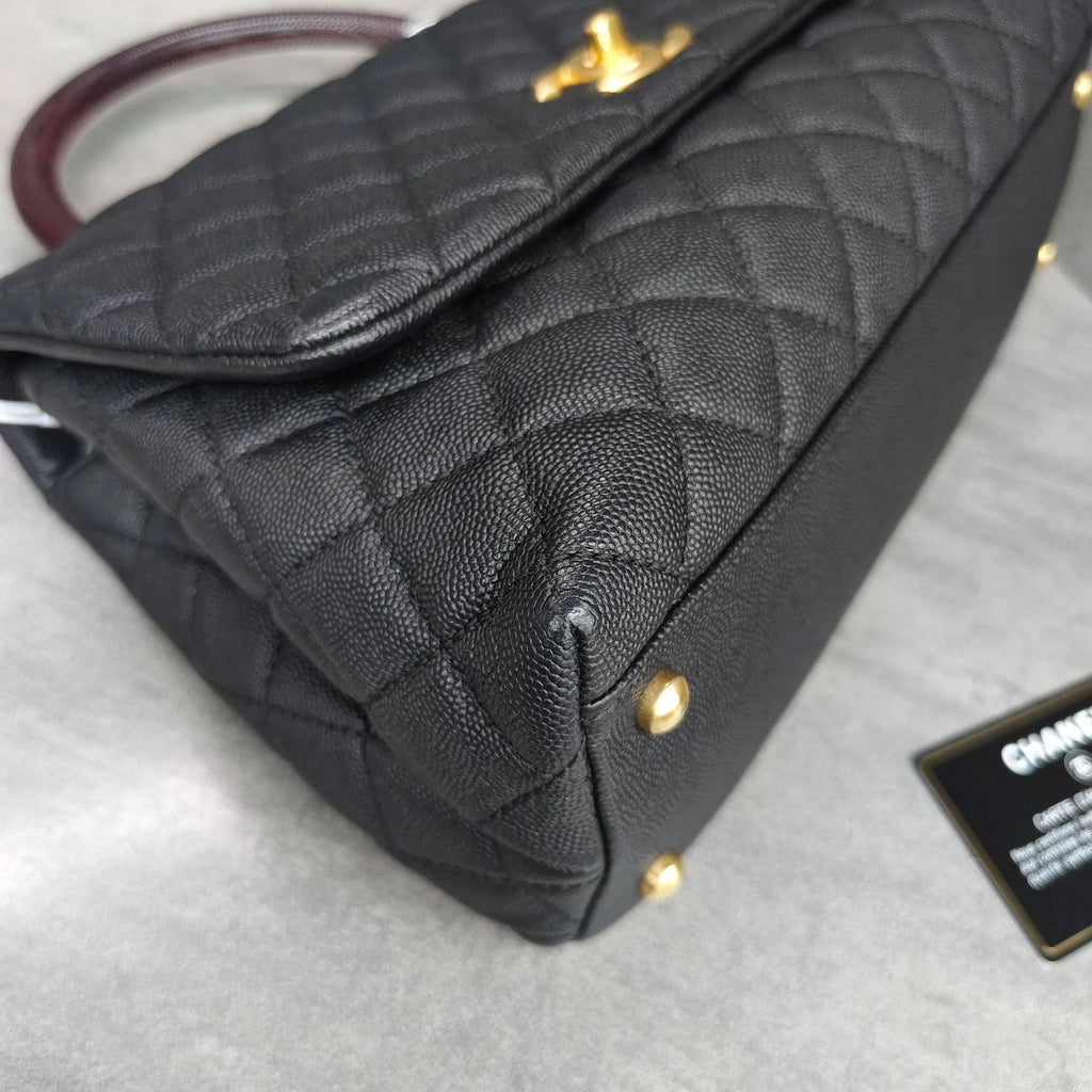 Chanel Coco Handle Black Caviar Leather with Gold Hardware Red Handle 29 Series with Card