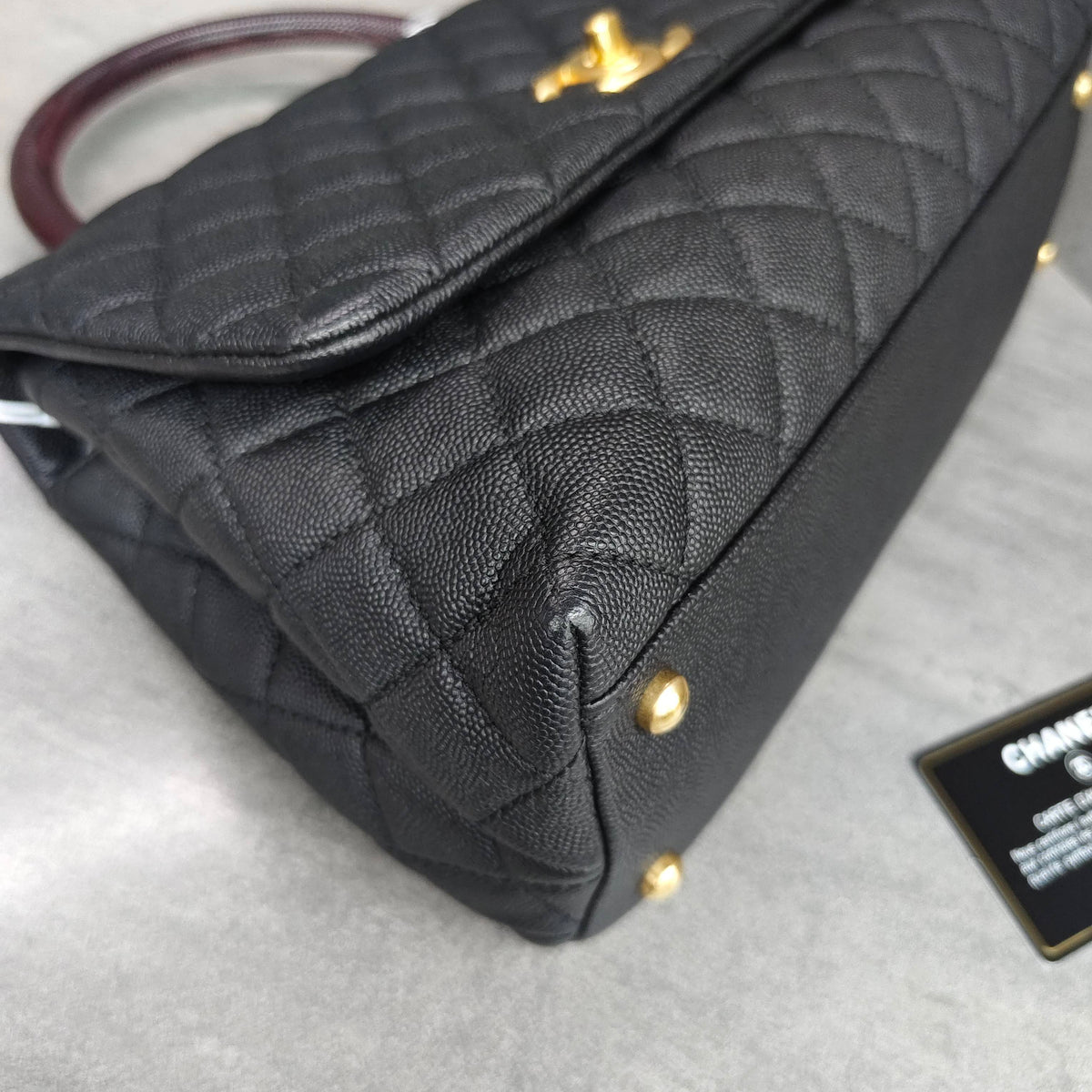 Chanel Coco Handle Black Caviar Leather with Gold Hardware Red Handle 29 Series with Card