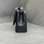 CHANEL Classic Flap Jumbo Chevron Lambskin Black Silver Hardware 22 Series with Card
