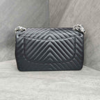 CHANEL Classic Flap Jumbo Chevron Lambskin Black Silver Hardware 22 Series with Card