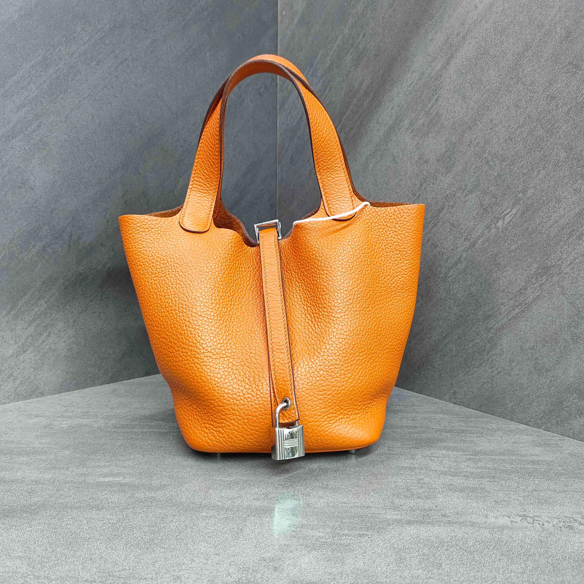 Hermes Picotin orange silver hardware hand-carry bucket bag