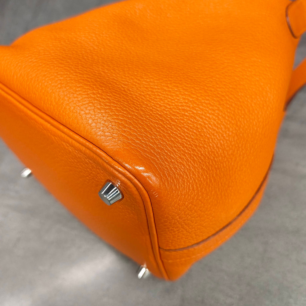 Hermes Picotin orange silver hardware hand-carry bucket bag