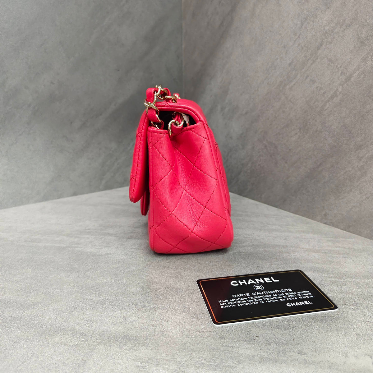 Chanel Classic Flap Square Mini Bag in Rose Red Lambskin with Gold Hardware