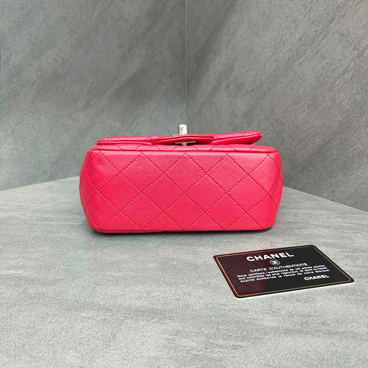 Chanel Classic Flap Square Mini Bag in Rose Red Lambskin with Gold Hardware
