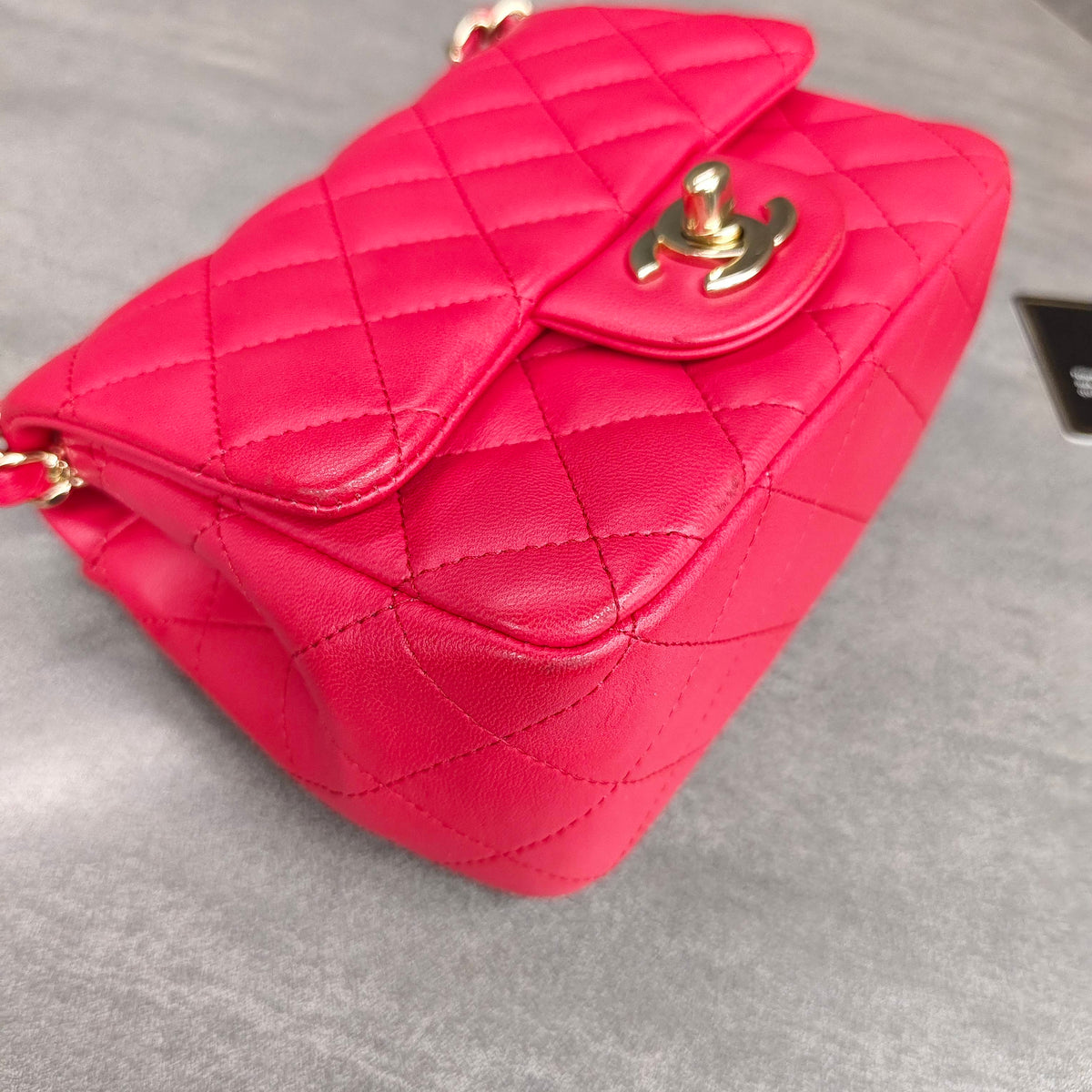 Chanel Classic Flap Square Mini Bag in Rose Red Lambskin with Gold Hardware
