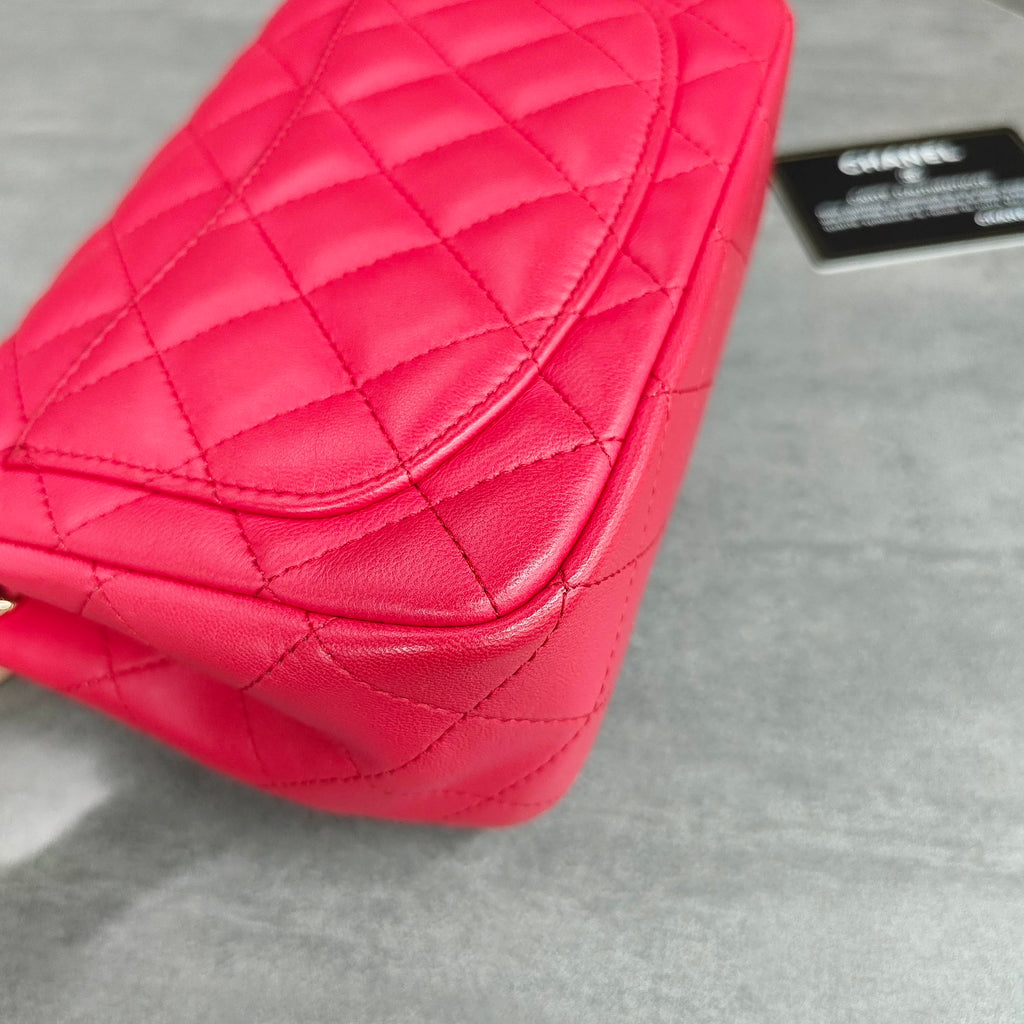 Chanel Classic Flap Square Mini Bag in Rose Red Lambskin with Gold Hardware