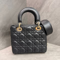 Dior Lady Dior 4 Compartment Black Lambskin Gold Hardware Letter Strap Structured Silhouette