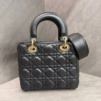 Dior Lady Dior 4 Compartment Black Lambskin Gold Hardware Letter Strap Structured Silhouette