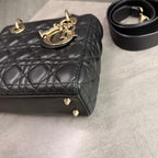 Dior Lady Dior 4 Compartment Black Lambskin Gold Hardware Letter Strap Structured Silhouette