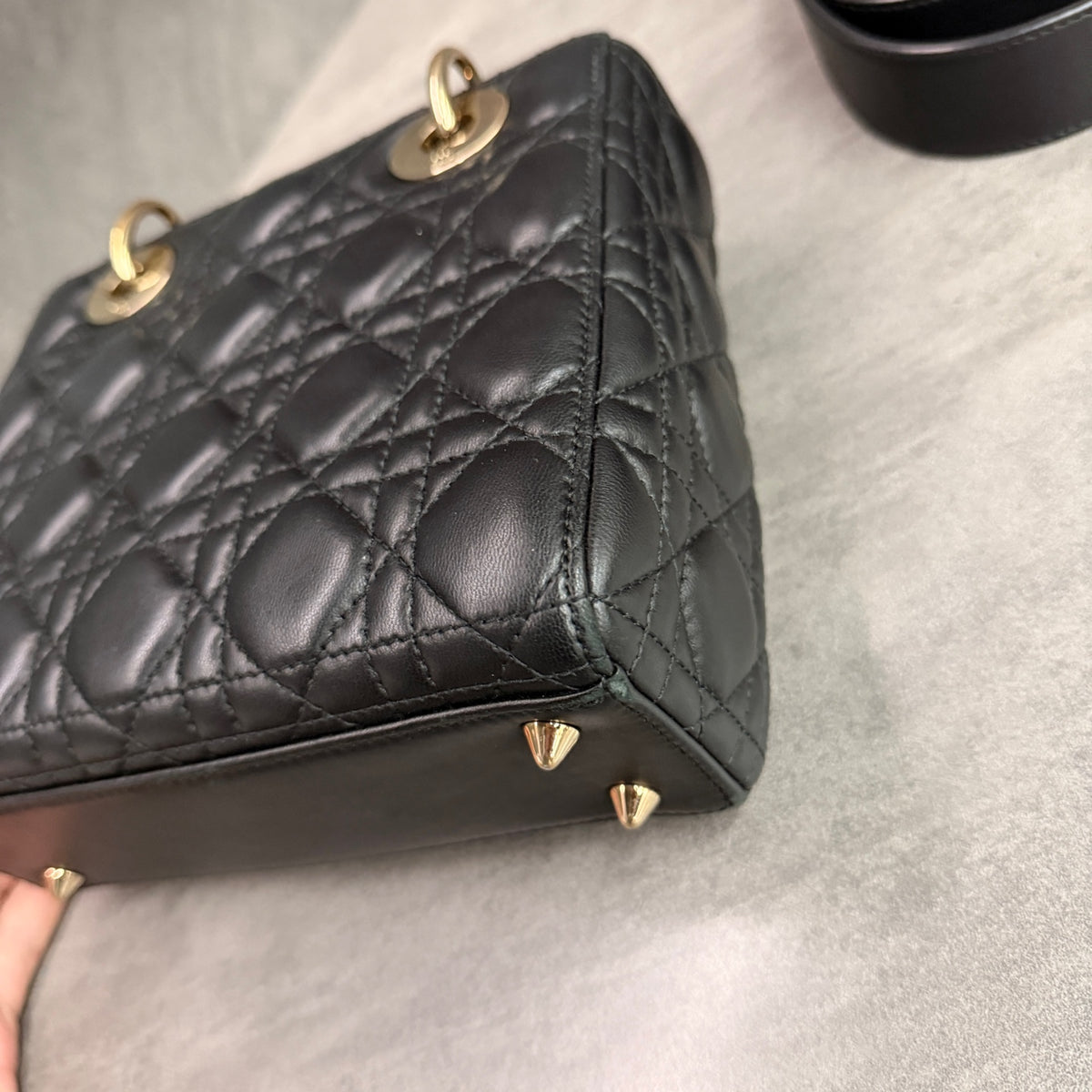Dior Lady Dior 4 Compartment Black Lambskin Gold Hardware Letter Strap Structured Silhouette