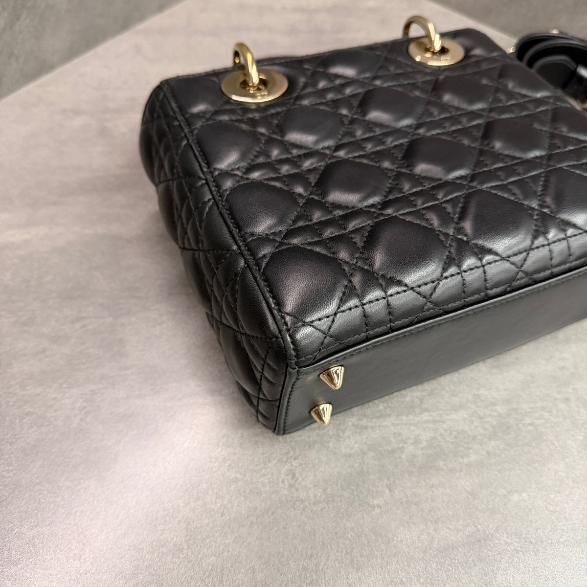 Dior Lady Dior 4 Compartment Black Lambskin Gold Hardware Letter Strap Structured Silhouette