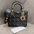 Dior Lady Dior 4 Compartment Black Lambskin Gold Hardware Letter Strap Structured Silhouette