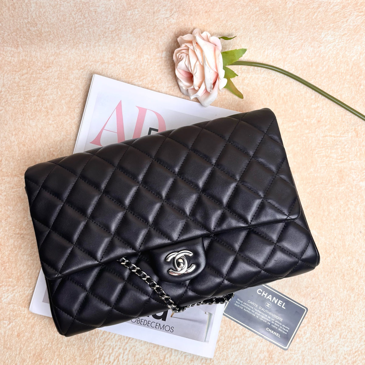 Chanel CF Black Silver Hardware Lambskin Chain Bag