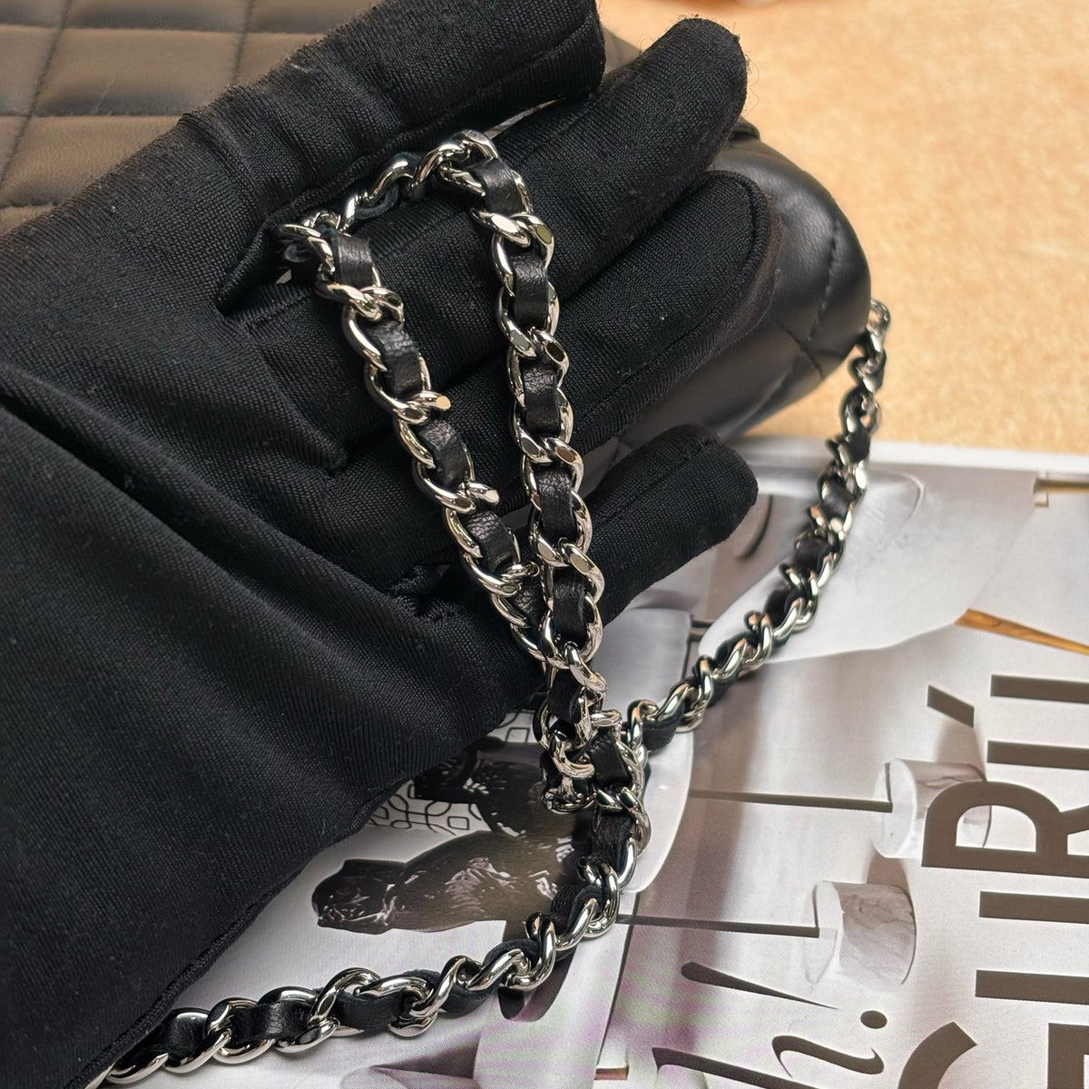 Chanel CF Black Silver Hardware Lambskin Chain Bag