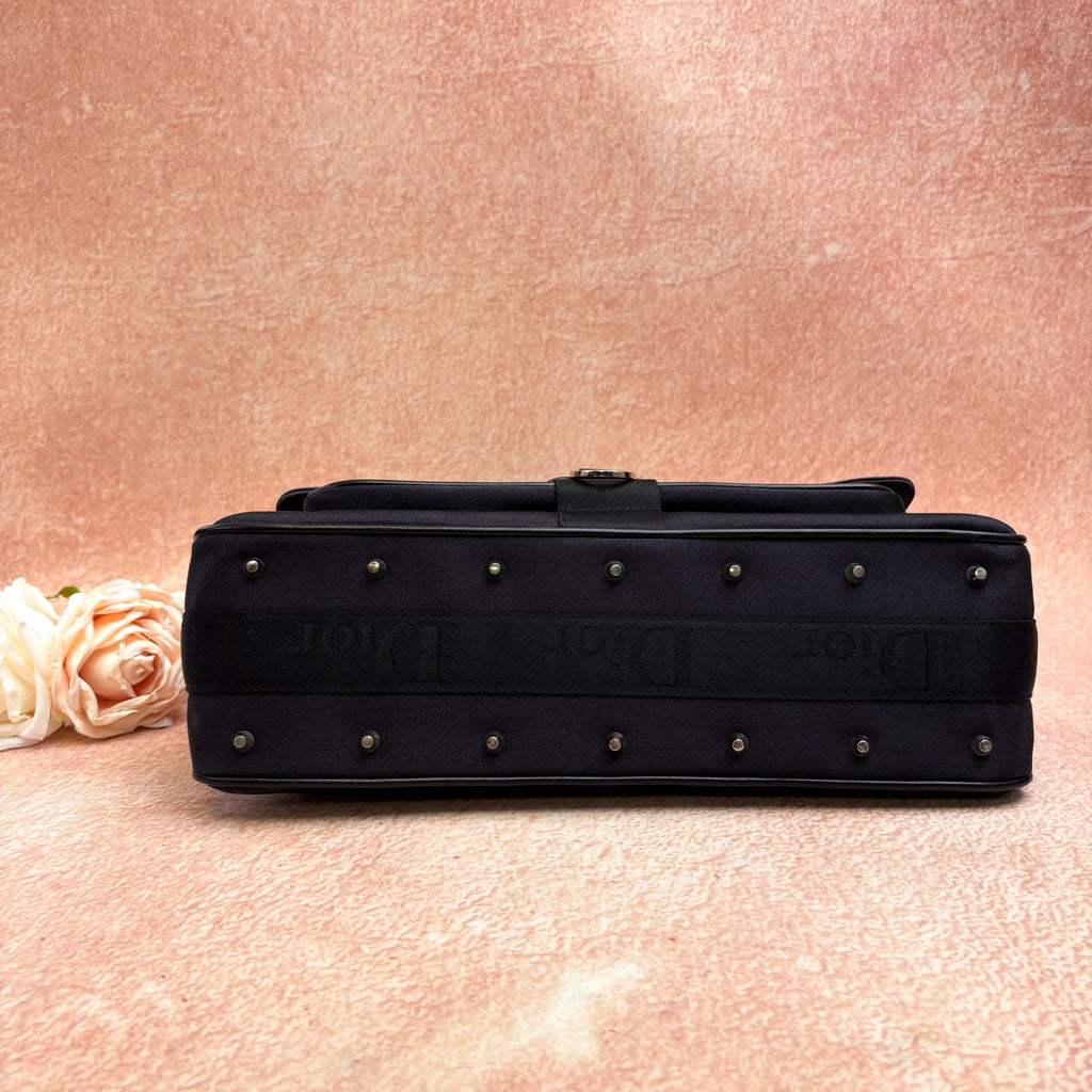 Dior black satin full rhinestone lobster clasp shoulder bag large