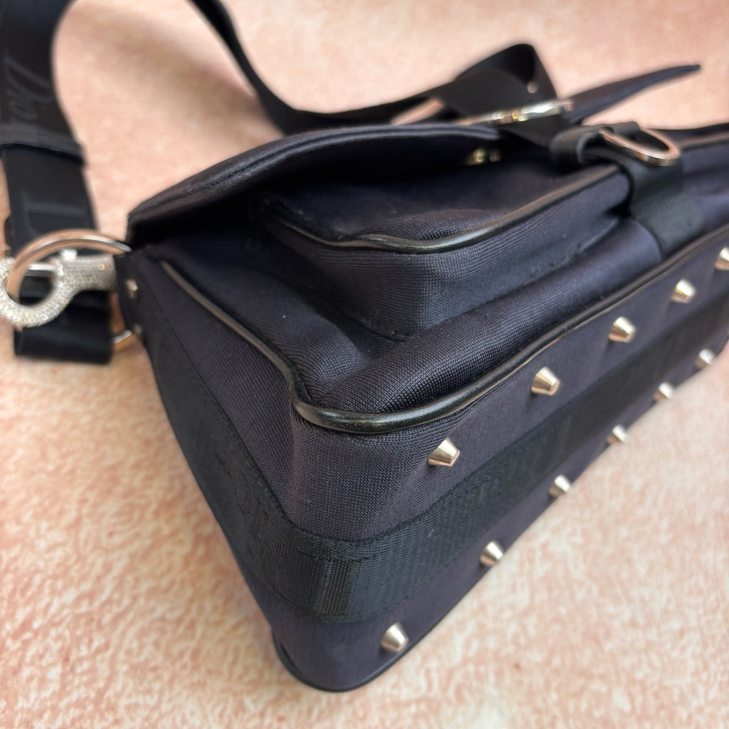 Dior black satin full rhinestone lobster clasp shoulder bag large