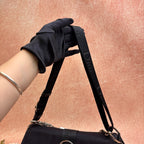 Dior black satin full rhinestone lobster clasp shoulder bag large