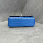 CHANEL Blue Chevron Lambskin with Gold Hardware