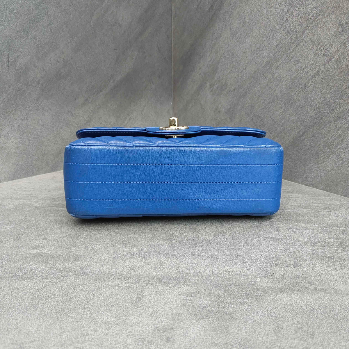CHANEL Blue Chevron Lambskin with Gold Hardware